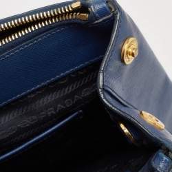 Pre Owned Prada Blue Saffiano Lux Leather Medium Double Zip Tote