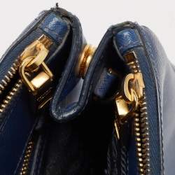 Pre Owned Prada Blue Saffiano Lux Leather Medium Double Zip Tote