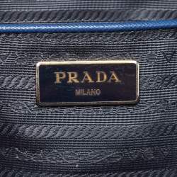 Pre Owned Prada Blue Saffiano Lux Leather Medium Double Zip Tote