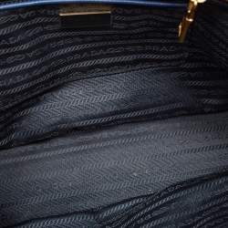 Pre Owned Prada Blue Saffiano Lux Leather Medium Double Zip Tote