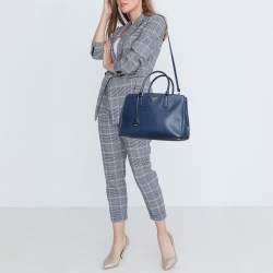 Pre Owned Prada Blue Saffiano Lux Leather Medium Double Zip Tote
