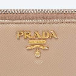 Prada Beige Saffiano Leather Zip Around Continental Wallet
