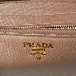 Prada Beige Saffiano Leather Zip Around Continental Wallet