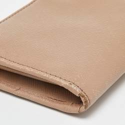 Prada Beige Saffiano Leather Zip Around Continental Wallet
