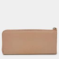 Prada Beige Saffiano Leather Zip Around Continental Wallet
