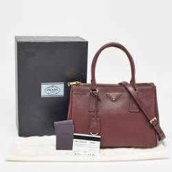 Pre Owned Prada Burgundy Saffiano Lux Leather Medium Galleria Tote