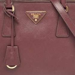 Pre Owned Prada Burgundy Saffiano Lux Leather Medium Galleria Tote