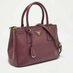 Pre Owned Prada Burgundy Saffiano Lux Leather Medium Galleria Tote