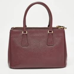 Pre Owned Prada Burgundy Saffiano Lux Leather Medium Galleria Tote