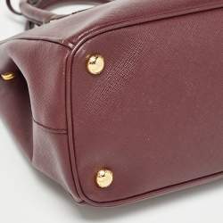Pre Owned Prada Burgundy Saffiano Lux Leather Medium Galleria Tote