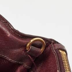 Pre Owned Prada Burgundy Saffiano Lux Leather Medium Galleria Tote
