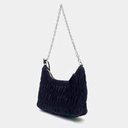 Prada Black Nappa Gaufre Tessuto Chain Hobo Bag