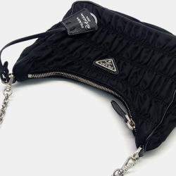 Prada Black Nappa Gaufre Tessuto Chain Hobo Bag