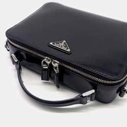 Pre Owned Prada Black Leather Spazzolato Travel Crossbody Bag