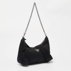 Prada Black Nylon and Leathre Re-Edition 2005 Baguette Bag