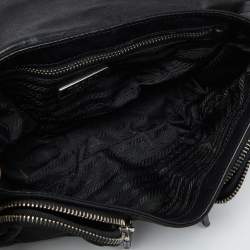 Pre Owned Prada Black Nylon and Leather Buckle Flap Baguette Bag