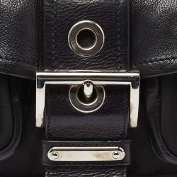 Pre Owned Prada Black Nylon and Leather Buckle Flap Baguette Bag