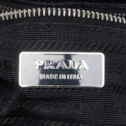 Pre Owned Prada Black Nylon and Leather Buckle Flap Baguette Bag