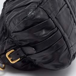 Prada Black Nappa Gaufre Leather Buckle Satchel