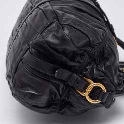 Prada Black Nappa Gaufre Leather Buckle Satchel