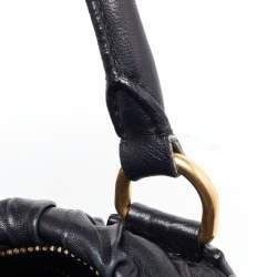 Prada Black Nappa Gaufre Leather Buckle Satchel