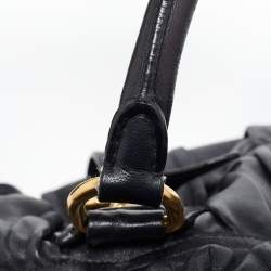Prada Black Nappa Gaufre Leather Buckle Satchel