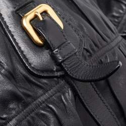 Prada Black Nappa Gaufre Leather Buckle Satchel