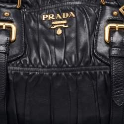 Prada Black Nappa Gaufre Leather Buckle Satchel