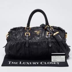 Prada Black Nappa Gaufre Leather Buckle Satchel