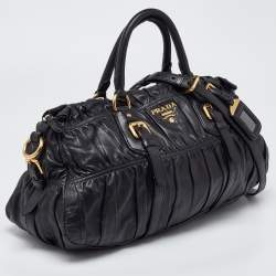 Prada Black Nappa Gaufre Leather Buckle Satchel