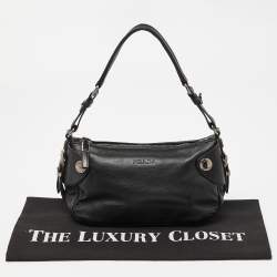 Pre Owned Prada Black Leather Zip Shoulder Bag