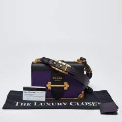 Prada Violet/Black Saffiano Leather Cahier Flap Shoulder Bag