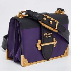 Prada Violet/Black Saffiano Leather Cahier Flap Shoulder Bag