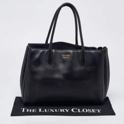 Pre Owned Prada Black Leather City Bibliotheque Tote