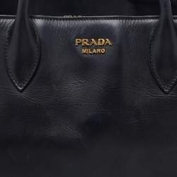 Pre Owned Prada Black Leather City Bibliotheque Tote