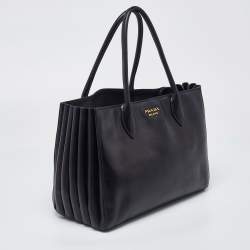 Pre Owned Prada Black Leather City Bibliotheque Tote
