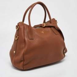 Pre Owned Prada Brown Vitello Daino Leather Sacca 2 Manici Tote