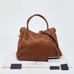 Pre Owned Prada Brown Vitello Daino Leather Sacca 2 Manici Tote