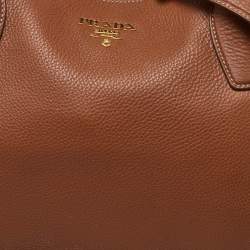 Pre Owned Prada Brown Vitello Daino Leather Sacca 2 Manici Tote