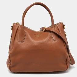 Pre Owned Prada Brown Vitello Daino Leather Sacca 2 Manici Tote