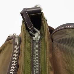 Pre Owned Prada Olive Green Tessuto and Leather Buckle Flap Shoulder Bag