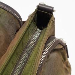 Pre Owned Prada Olive Green Tessuto and Leather Buckle Flap Shoulder Bag