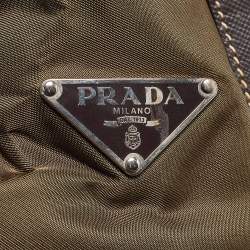 Pre Owned Prada Olive Green Tessuto and Leather Buckle Flap Shoulder Bag