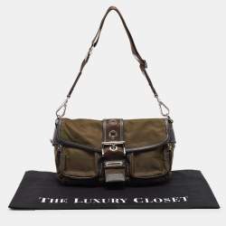 Pre Owned Prada Olive Green Tessuto and Leather Buckle Flap Shoulder Bag