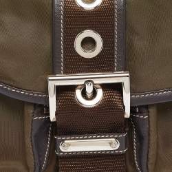 Pre Owned Prada Olive Green Tessuto and Leather Buckle Flap Shoulder Bag