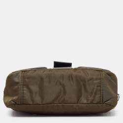 Pre Owned Prada Olive Green Tessuto and Leather Buckle Flap Shoulder Bag