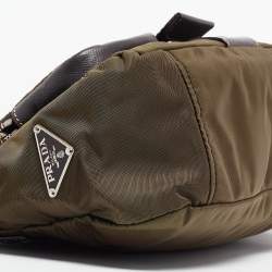 Pre Owned Prada Olive Green Tessuto and Leather Buckle Flap Shoulder Bag