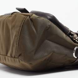 Pre Owned Prada Olive Green Tessuto and Leather Buckle Flap Shoulder Bag