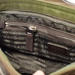 Pre Owned Prada Olive Green Tessuto and Leather Buckle Flap Shoulder Bag