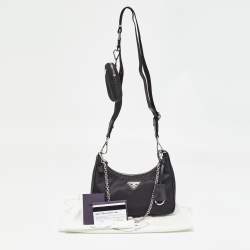 Prada Black Re Nylon and Leather Re-Edition 2005 Baguette Bag
